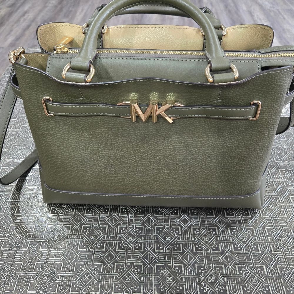 Michael Kors Reed Large Satchel Olive Green Pebbled Leather Bag 🛍️ - Picture 10 of 17